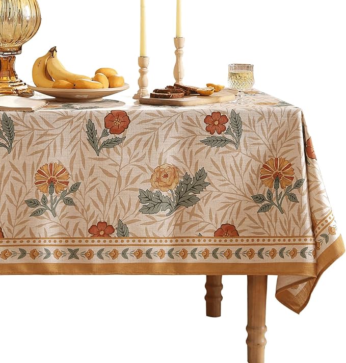 patdrea French Linen Tablecloth Soft Durable Floral Table Cloth Kitchen Dining Tablecloth for Rectangular Tables for Parties Christmas 55"x 87"