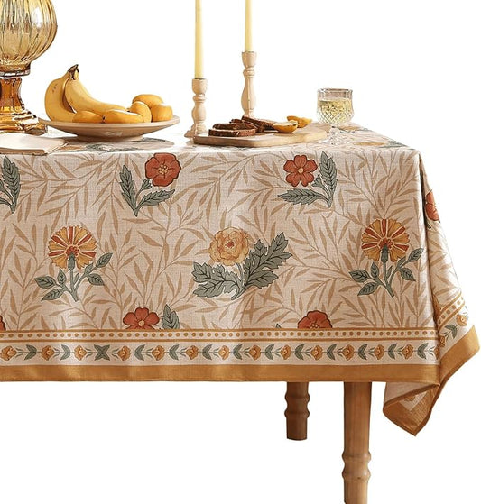 patdrea French Linen Tablecloth Soft Durable Floral Table Cloth Kitchen Dining Tablecloth for Rectangular Tables for Parties Christmas 55"x 87"