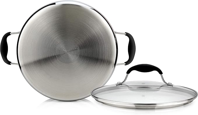 AVACRAFT 18/10 Tri-Ply Stainless Steel Dutch Oven, Chef’s Pan with Glass Lid, Induction Compatible, Multipurpose Stock Pot, 5 Quart