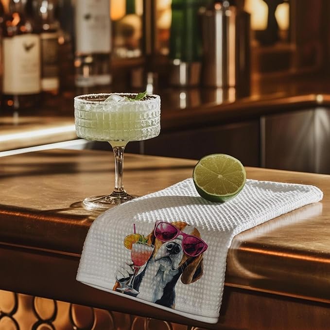 Cabana Bro Funny Cocktail Beagle Dog Kitchen Towels, Beagle Lover Mom Gifts Dish Tea Hand Towels for Kitchen Bar Cart Decor, Gifts for Cocktail Lovers, Bar Towel for Bartender, 16x24 Inches