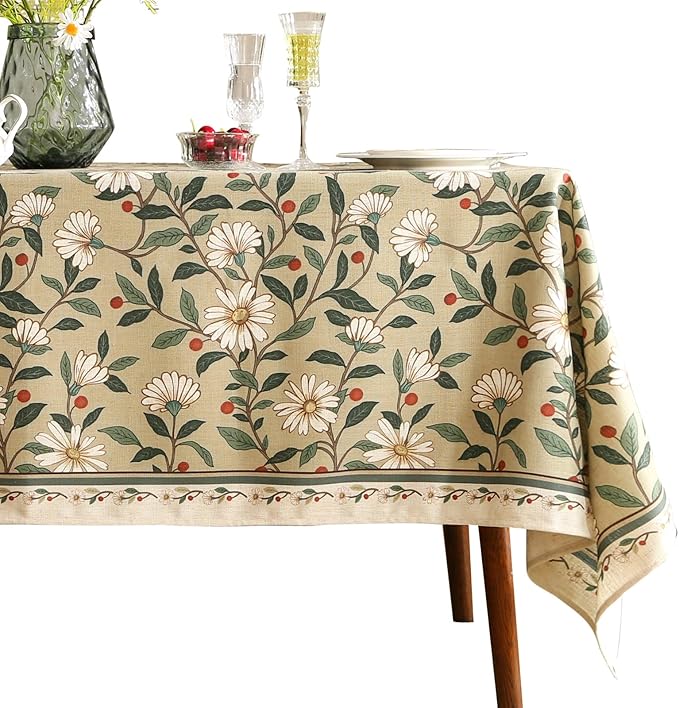 French Tablecloth for Square Tables,Linen Table Cloth with Colorful Flowers and Leaves Pattern,Heavy Durable Table Cover for Dining Thanksgiving Kitchen Decor Party Christmas,67"*67"