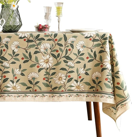 French Tablecloth, Linen/Polyester Blend, Rectangular, 71" x 55", Floral Pattern, Brune, Scratch & Spill Resistant, Dining Table Cover