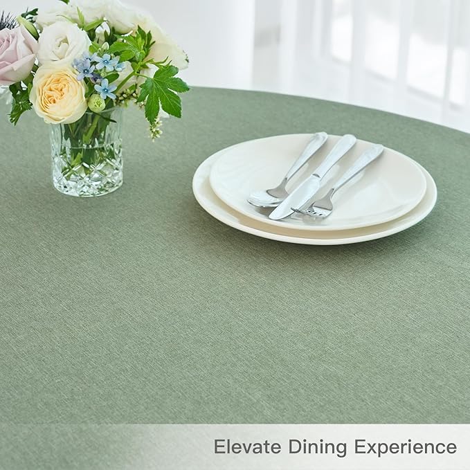 maxmill Linen Textured Tablecloth Spill-Proof Stainproof Wrinkle Free Washable Fabric Table Cloth for Circular Table Cover, Dining Room Buffet Banquet Party Holiday Dinner, Round 70 Inch Sage Green