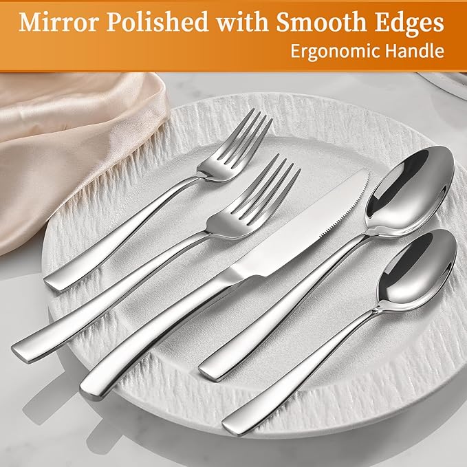 40-Piece Black Silverware Set, Heavy Duty Stainless Steel Flatware Cutlery Set Service for 8, Food-Grade Utensil Sets for Home Restaurant, Dishwasher Safe