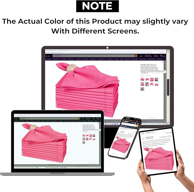 Bedding Craft 100% Cotton Cloth Dinner Napkins Set of 12 – 18x18 Baby Pink Hemstitched – Soft Durable Machine Washable Fabric Napkins for Weddings, Parties & Holidays