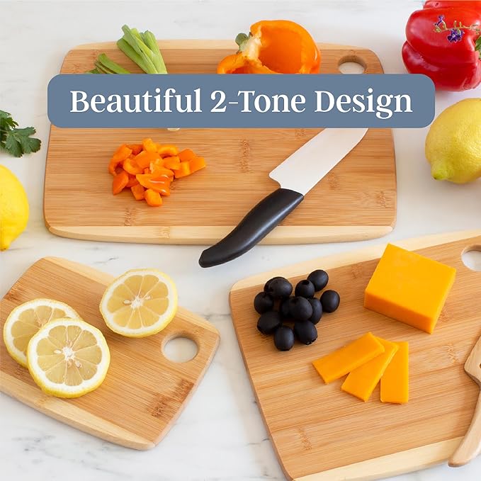 Totally Bamboo 3-Piece Two-Tone Bamboo Cutting Board Set – Reversible Kitchen Boards for Chopping & Serving Cheese, Meat, Vegetables & More