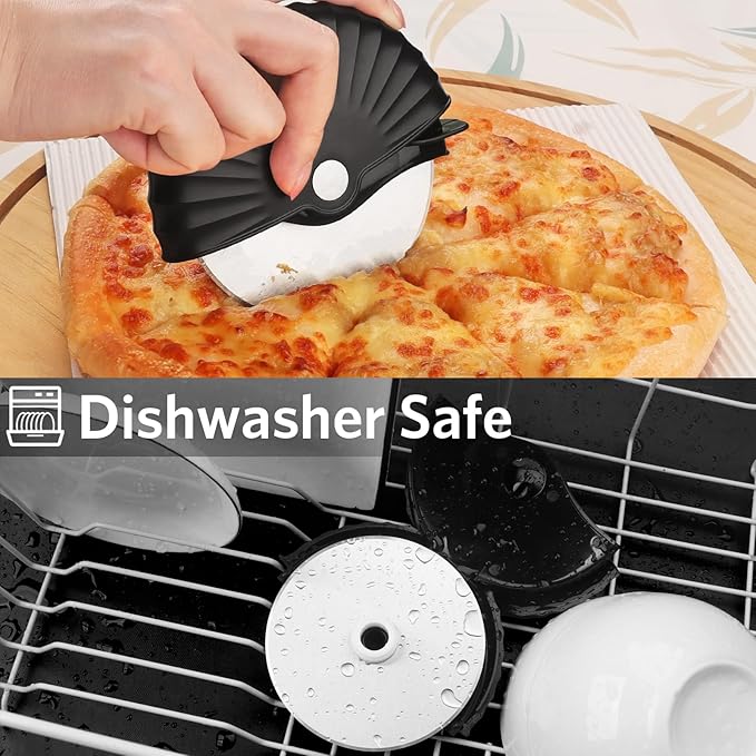 Pizza Cutter Wheel with Protective Blade Cover, Detachable and Dishwasher Safe, Black