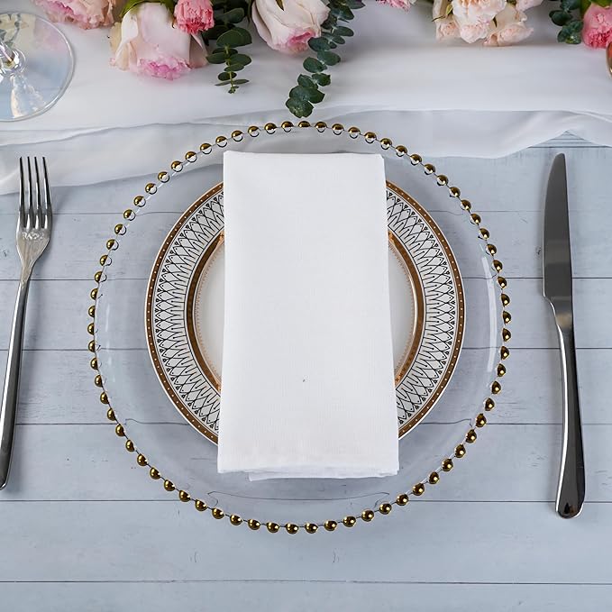 Solid Color Linen Blended Thin Dinner Cloth Napkins - Set of 12 (40 x 40 cm) - for Events & Home Use (White)