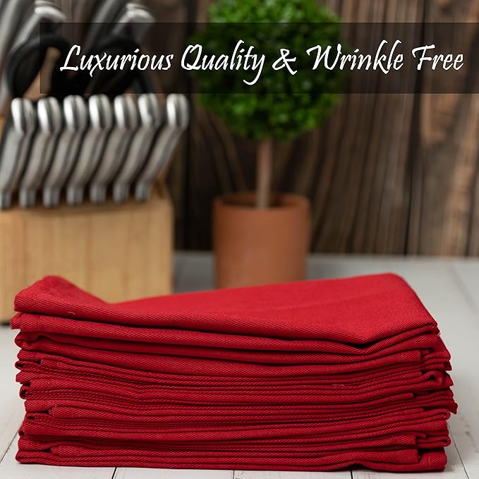 Christmas Red Cloth Dinner Napkins Kitchen Cloth Napkins 12 Pack 18X18 Inches Cotton Blend Soft Fabric with Hemmed Edges Washable Reusable Linen Napkins for Parties Setting Table Decor (Red) by PERLLI
