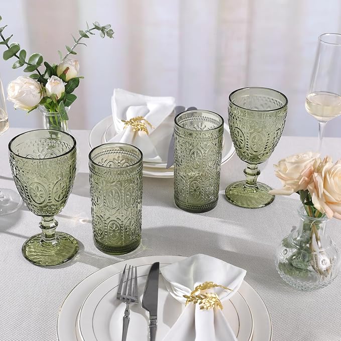 Green Wine Glasses set of 4, Green Goblets, Vintage Drinking Glassware, Colored Glassware Set for Party Home Wedding Baby Shower