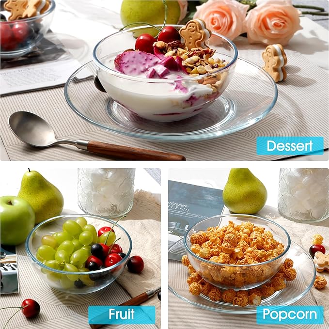 NUTRIUPS 6 Inch Glass Bowls, Small Glass Bowl Set, 6 Pack Clear Tempered Glass Cereal Bowls for Kitchen Microwave and Oven Safe (6 inch, Set of 6)