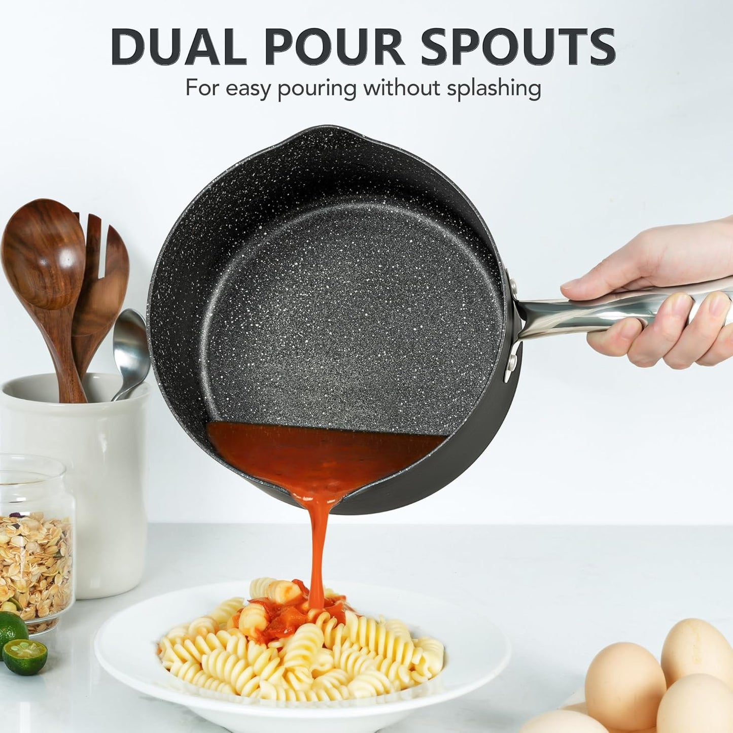 MICHELANGELO Hard Anodized Saucepan Set with Lids, Nonstick Saucepan with Pour Spouts & Strainer Lid for Easy Pour, Granite Derived Coating Sauce Pot Set - 1.5QT & 2QT &3QT Induction Sauce Pans