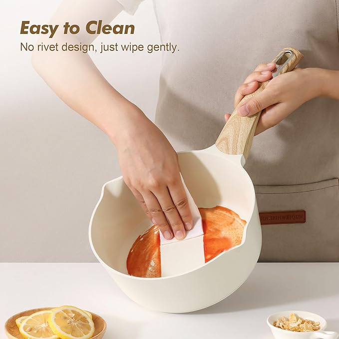 SENSARTE Ceramic Nonstick Sauce Pan with Lid, 2.0 Quart Small Saucepan, White Cooking Pot with Stay Cool Handle, Non toxic Kitchen Sauce Pot, Non stick Small Pot, Induction Pot, PFOA PTFE PFAS Free