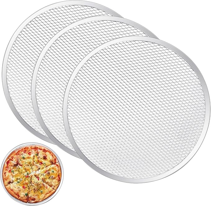 3 Pack Pizza Screen, 12 Inch Pizza Baking Screen, Aluminum Alloy Restaurant Grade Baking Screen for Oven, Round Pizza Crisper Tray, Pizza Mesh Baking Tray for Home Kitchen, BBQ, Seamless