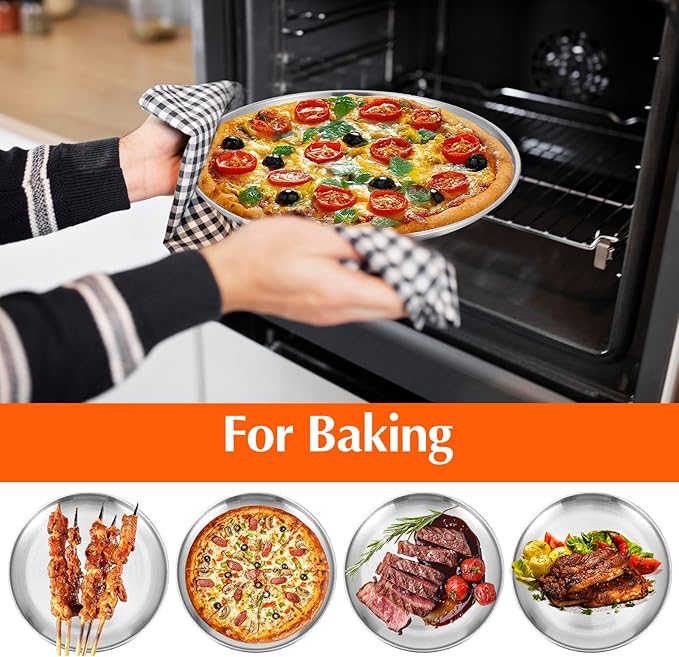 8 Pcs Silver Pizza Pans Bulk, 8 Inch Stainless Steel Round Bakeware Pizza Pan for Oven, Kitchen Baking, Home, Restaurant, Reusable Sturdy-Pizza Trays Easy Clean