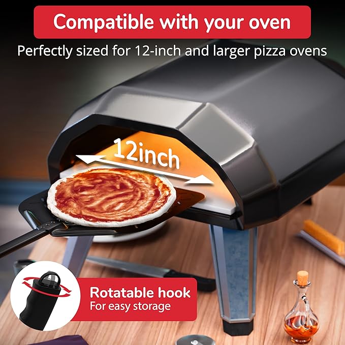 Non-stick Pizza Peel 12 inch – Excellent Slide-Off & Easy Cleanup – Perforated Metal Base with Safe Ceramic Coating