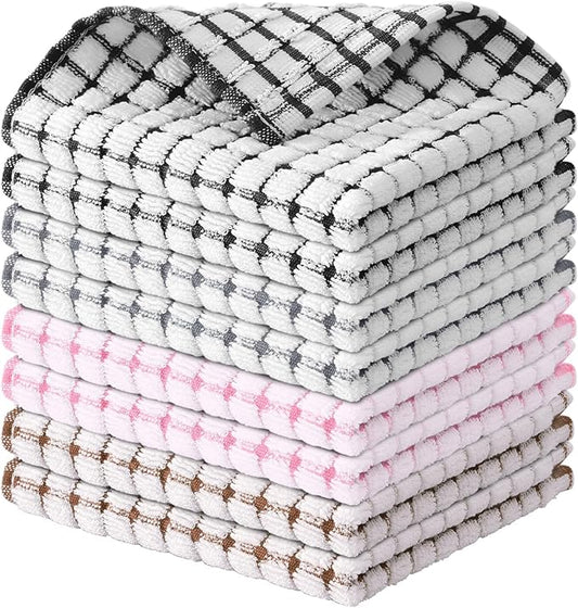 Kitinjoy Cotton 8 Pack Terry Kitchen Dish Cloths, 12 x 12 Inches Super Soft and Absorbent Dish Rags, Quick Drying Dish Towels for Washing Dishes, Mix Color