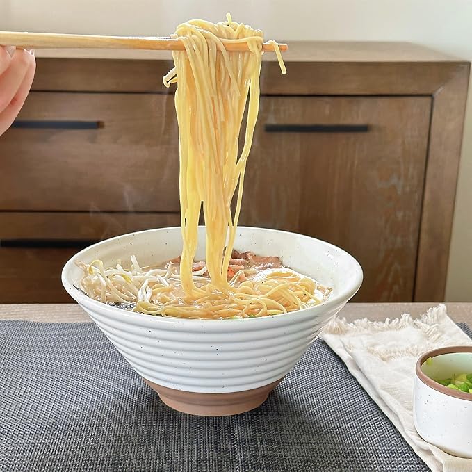 MORA Ceramic Ramen Bowl Set of 2, 45oz - Great for Pho, Miso Udon Soup, Instant Noodles, Serving, Thai or Asian Food - Microwave Safe Large Japanese Noodle Bowls, Modern Kitchen - Vanilla White
