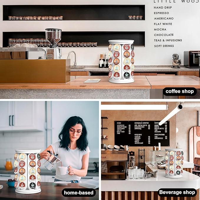 CEHNCEH Coffee Pod Carousel Organizer: Compatible with 40 Keurig K-Cup Pods, Large Compacity Coffee Capsule Holder, NEW Modern Design, Home or Office Kitchen Counter Organizer (White)