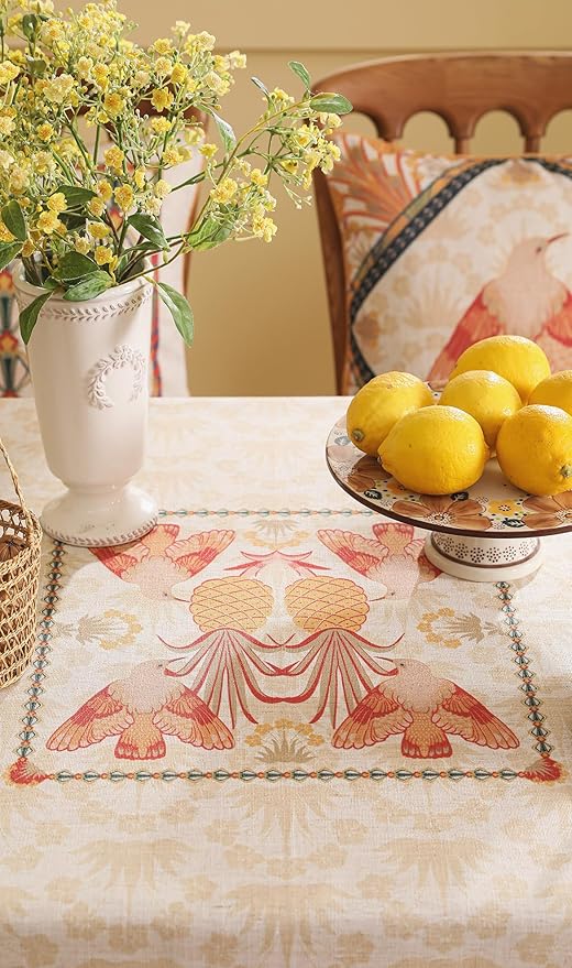 patdrea Designer Orange Tablecloth for Rectangle Tables,Pineapple Tree Pattern Linen Tablecloth,Tropical Style Fruit Table Cover Cloth Decor for Kitchen Dining Christmas,55"*79"