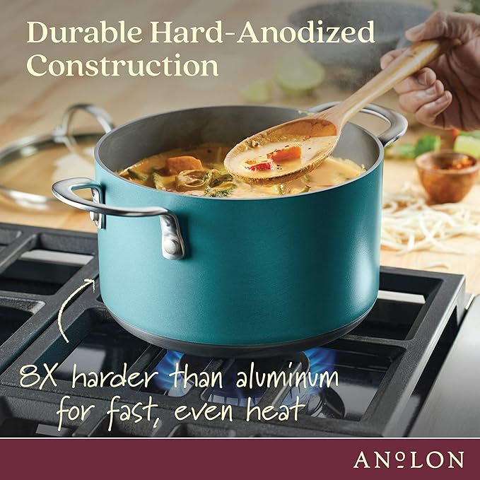 Anolon Achieve Hard Anodized Nonstick Saucepot with Lid, 4 Quart, Teal