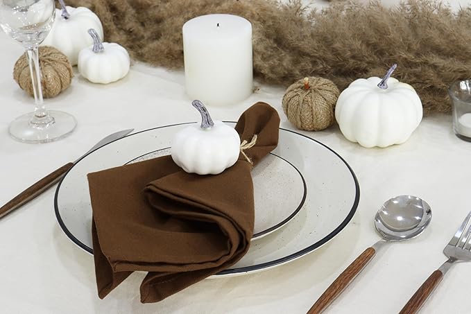 PurpleEssences Set of 12 Cloth Dinner Napkins 100% Cotton 18x18 Inch - Soft Durable Washable - Ideal for Farmhouse Party Fall Thanksgiving - Perfect Everyday Use Table Linen - Nut Brown