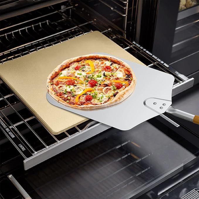 Pizza Stone for Oven and BBQ Grill, 13 inch Square Bread Baking Stone, Heavy Duty Large Ceramic Pizza Pan for Baking Pie Cookie and Cheese