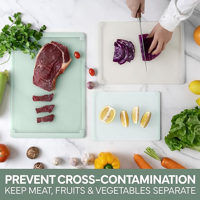 COOK WITH COLOR Extra Large Cutting Board Set, Jumbo-Sized Boards with Rubber Border for Enhanced Cooking Experience, 3-Piece, Mint