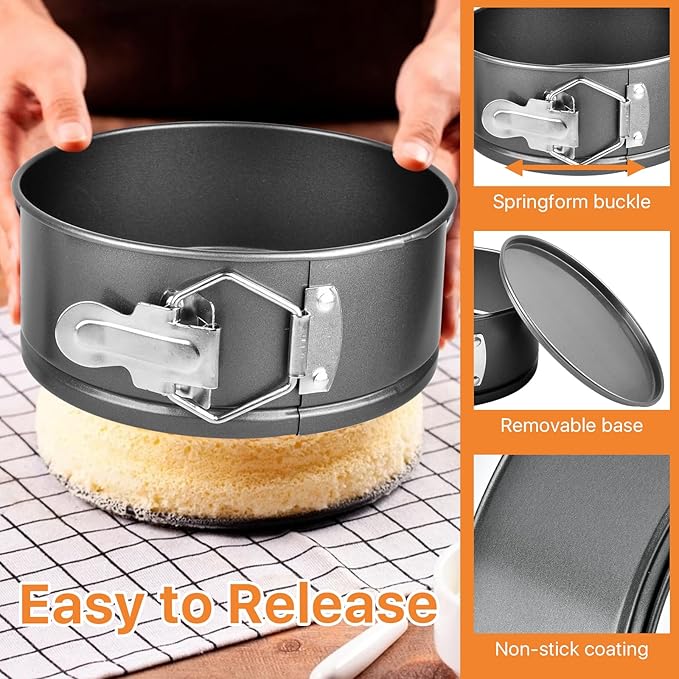 4 Pcs 6 Inch Springform Pan, Non Stick Round Cake Pans with Removable Bottom, Carbon Steel Cheesecake Pan, Spring Form Pan Cake Mold for Baking Kitchens Restaurant (Black)