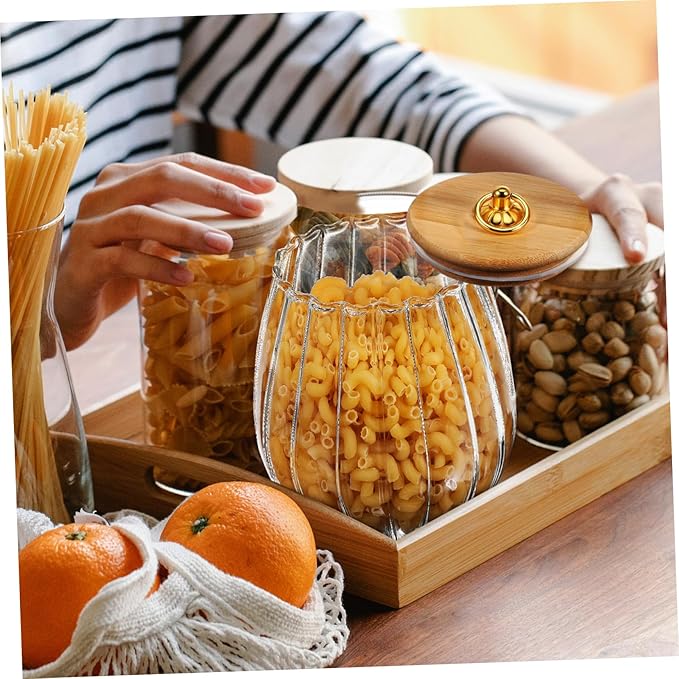 4pcs Glass Storage Jars Airtight Food Containers with Petal Design Large Capacity Candy Canisters for Kitchen Pantry Organization