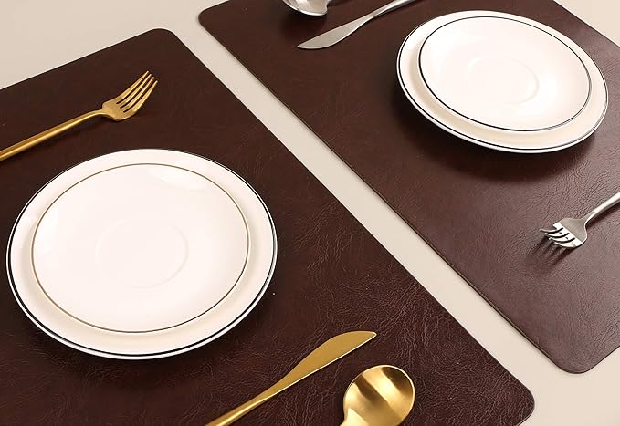 Faux Leather Placemats, Set of 8 PU Table Mats, Easy to Clean, Heat & Stain Resistant for Office Conference Table,Dinging Home Decor F Dark Brown