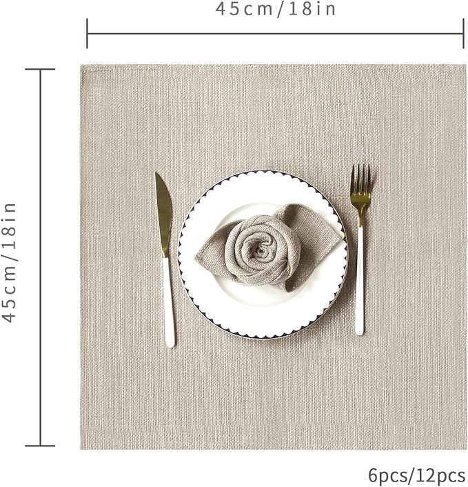 BALCONY & FALCON Cloth Napkins Set of 12 Washable Linen Napkins Absorbent Wrinkle-Free Fabric Napkin Bulk for Dinner Wedding Party Easter Thanksgiving Christmas Banquet (Beige 17.7"x17.7")