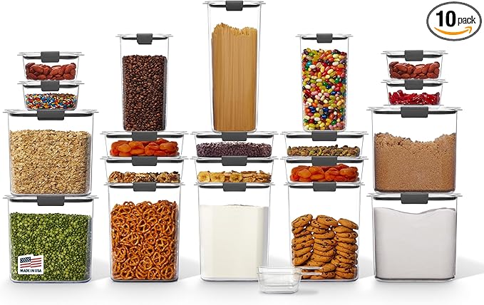 Rubbermaid Brilliance BPA-Free Airtight Food Storage Containers with Lids Set of 20 with Scoops Perfect for Kitchen and Pantry Organization