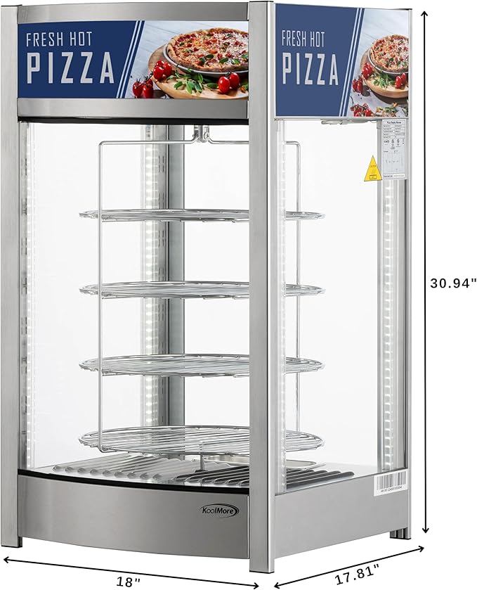 KoolMore 12 in. Commercial Pizza Display Warmer with 4 Rotating Racks in Stainless-Steel, ETL Listed (KM-HPD4-12)