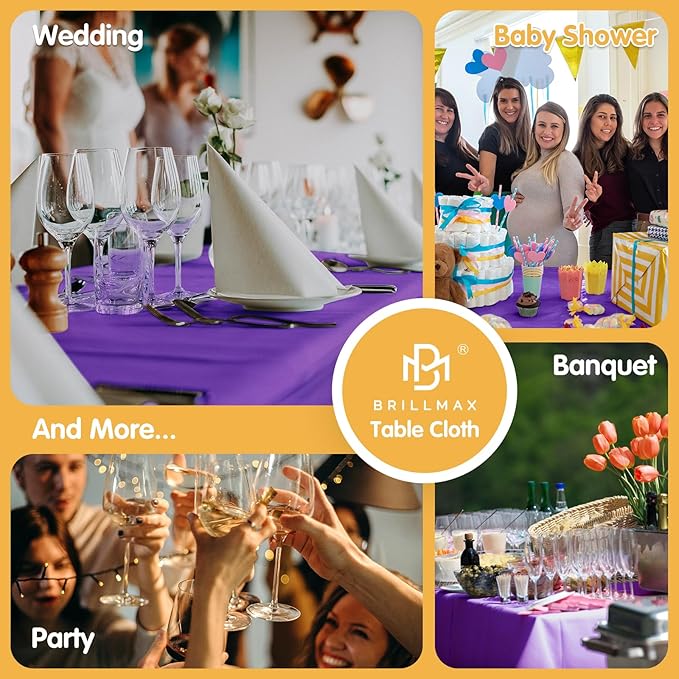 BRILLMAX 8 Pack Purple Tablecloths for 8 Foot Rectangle Tables 60 x 126 Inch - 8ft Rectangular Bulk Linen Polyester Fabric Washable Cloth Cover for Wedding Reception Banquet Birthday Party