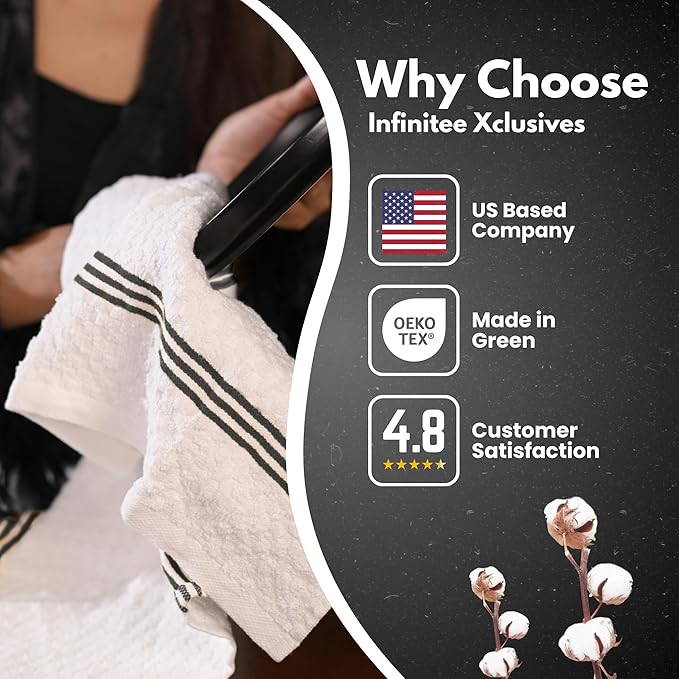 Infinitee Xclusives Premium Dish Cloth 100% Cotton 12 x 12 Inches |Pack of 4| - Ultra Soft Tea Towels - Highly Absorbent Kitchen Rags - Terry Dishcloth for Kitchen and Household Cleaning |Black|