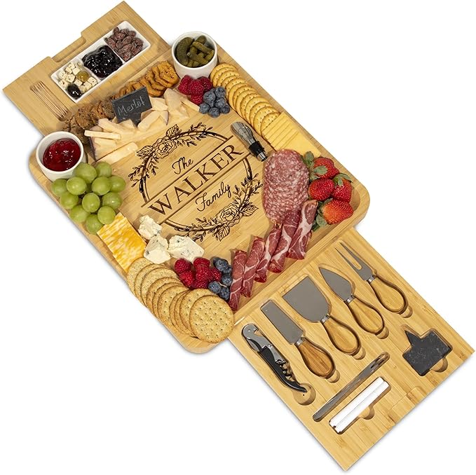 Personalized Charcuterie Board Gift Set with Ceramic Bowls, Bamboo Cheese Board, Wedding Gifts for Couples, Housewarming Gift, Birthday Gifts for Women and Men, Custom Engraved