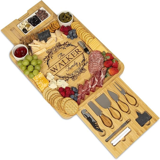 Personalized Charcuterie Board Gift Set with Ceramic Bowls, Bamboo Cheese Board, Wedding Gifts for Couples, Housewarming Gift, Birthday Gifts for Women and Men, Custom Engraved