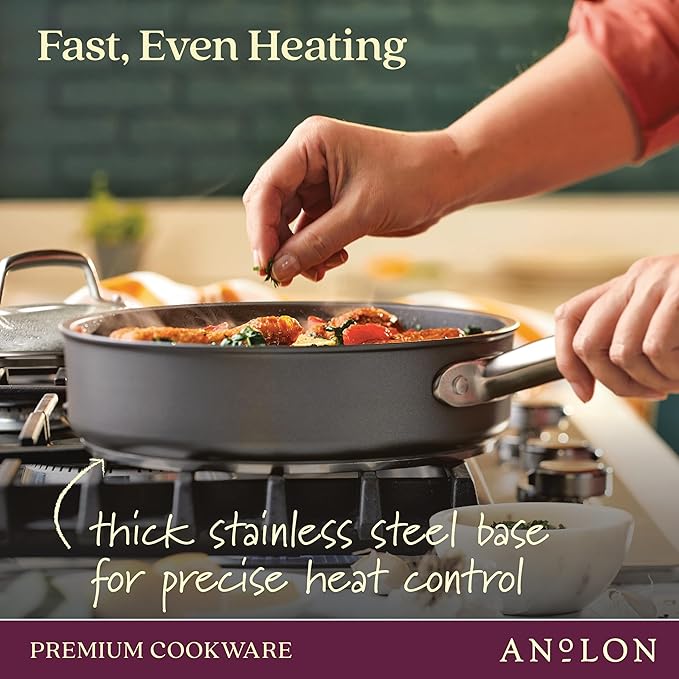 Anolon Accolade Forged Hard Anodized Nonstick Pots & Pans - Induction Cookware Set - 12 Piece - Moonstone Gray