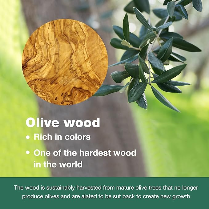 WONDERFUL 13.5 Inch Long Olive Wood Slotted Spoon, Wooden Spoons for Cooking, Healthy Stirring Serving Spoons, Mixing/Serving, Non-Stick