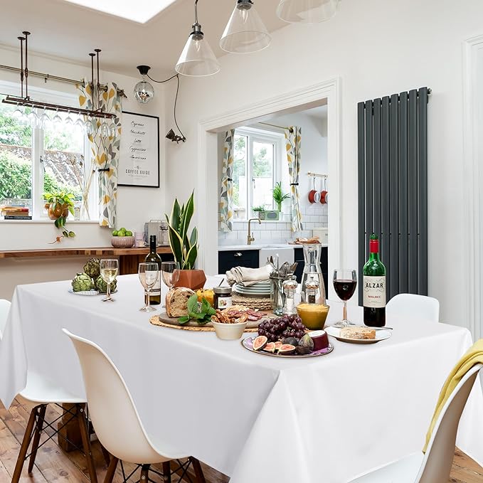 sancua 4 Pack White Tablecloth 60 x 84 Inch, Rectangle Table Cloth for 4ft Tables - Stain and Wrinkle Resistant Washable Polyester Table Cover for Dining Wedding Banquet Party Buffet Restaurant