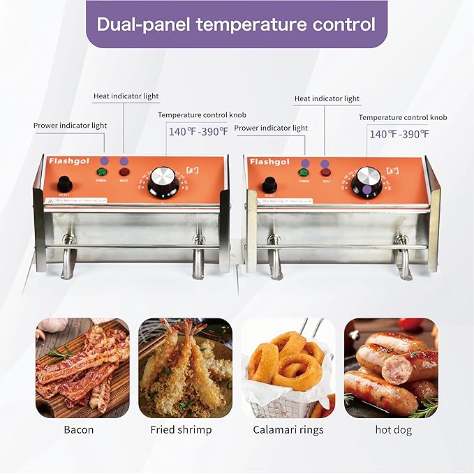 Commercial Deep Fryer with Basket 6-12L Capacity Adjustable Temperature and Timer Stainless Steel With lid Suitable for home/commercial/camping/outdoor (Double fry basket + machine-17.5lbs)