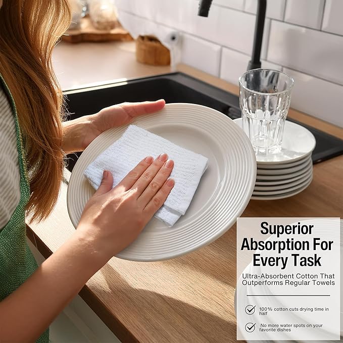 Living Fashions Bar Mop Cleaning Kitchen Dish Cloth Towels 12" x 12", 100% Cotton, Machine Washable, Everyday Kitchen Basic Utility Bar Mop Dishcloth Set of 36, White