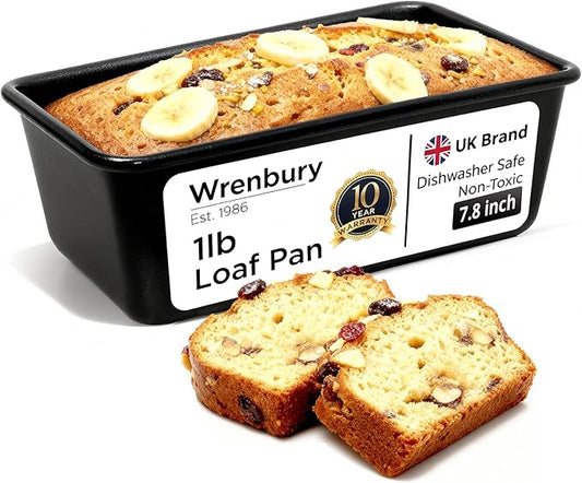 Wrenbury Pro 1lb Bread Loaf Pan 8x4 - Loaf Tins for Baking Non Stick - Toughened Heavy Gauge - 10 Year Guarantee - Banana Bread Loaf Pan