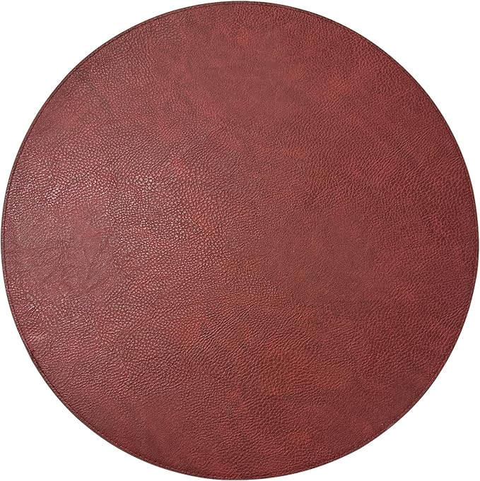 Morgan Faux Leather Set of 12 Placemats, 15" Round, Burgundy, Heat Resistant, Stain Resistant, Non-Slip, Reversible, Durable Table Mats for Kitchen, Dining Table, Indoor Washable Use