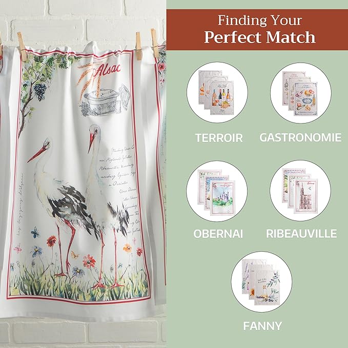 Maison d' Hermine Kitchen Towels Set of 3 100% Cotton 27.50" x 20" Reusable Cloth Tea Dish Towels Absorbent with Hanging Loop for Kitchen, Home, Dining, Cocktail Parties Spring/Summer (Mulhouse)