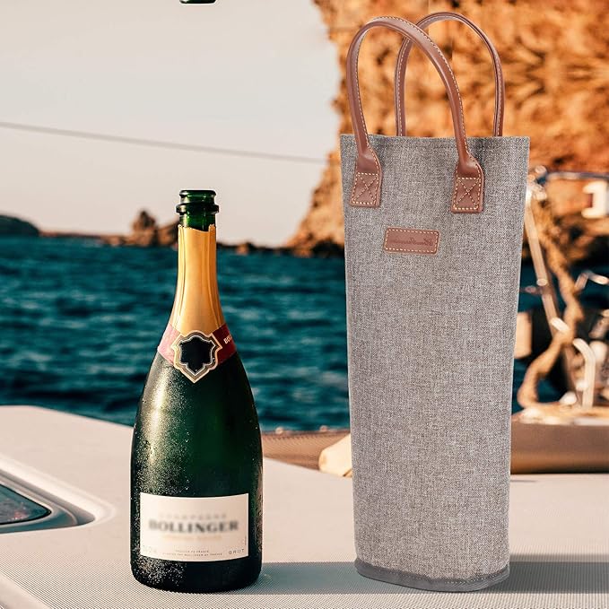 Zormy Single Bottle Insulated Wine Tote, Brushed Khaki Padded Cooler