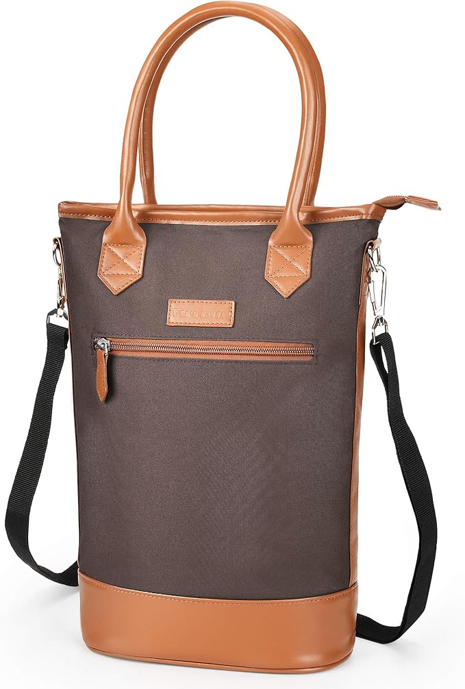 Tirrinia Insulated Wine Gift Carrier Tote - Travel Padded 2 Bottle Wine/Champagne Cooler Bag for Portable Wine Bottle Carrying Case, Women Men Event party, Gift for Wine Lovers