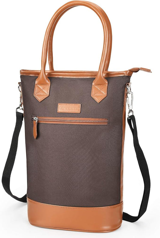 Tirrinia Insulated Wine Gift Carrier Tote - Travel Padded 2 Bottle Wine/Champagne Cooler Bag for Portable Wine Bottle Carrying Case, Women Men Event party, Gift for Wine Lovers