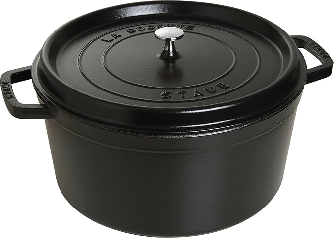 STAUB Cast Iron Round Cocotte, Dutch Oven, 13.25-quart, serves 12+, Made in France, Matte Black
